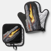 Vuurspuwende alligator ovenwant & pannenlap set (Voorkant / Achterkant)
