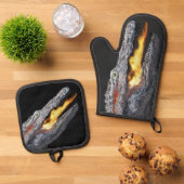 Vuurspuwende alligator ovenwant & pannenlap set (Top down)
