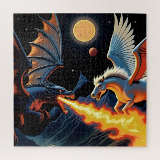 Vuurspuwende Draak en Pegasus Legpuzzel (Verticaal)