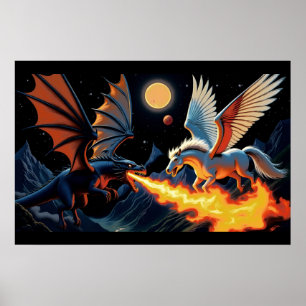 Vuurspuwende Draak en Pegasus Poster