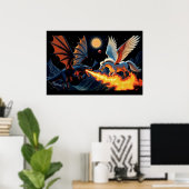 Vuurspuwende Draak en Pegasus Poster (Thuiskantoor)