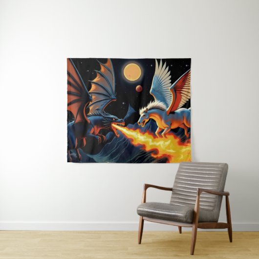 Vuurspuwende Draak en Pegasus Wandkleed (In Situ (horizontaal))