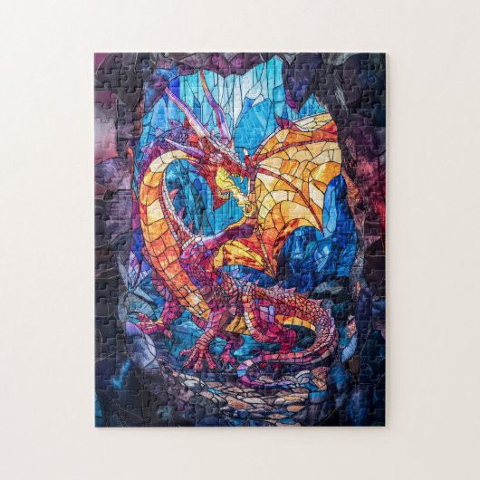 Vuurspuwende draak in grot legpuzzel (Verticaal)