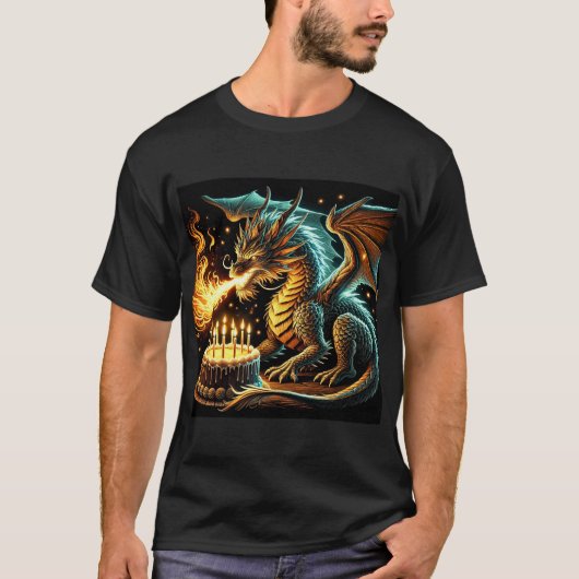 Vuurspuwende Dragon Birthday Mannen Tshirt (Voorkant)