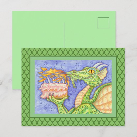 VUURSPUWENDE DRAGON VERJAARDAGSKAARSEN BRIEFKAART (Voorkant / Achterkant)