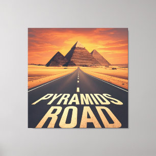 Vuurspuwende Piramides Weg Egypte Woestijn Kunst Canvas Afdruk