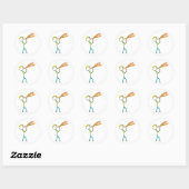 Vuurspuwende stokmannetje ronde sticker (Vel)