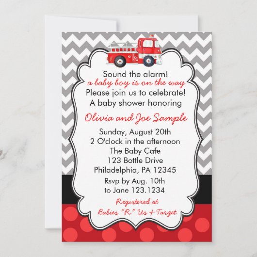 Vuurstofwagen Baby shower Uitnodiging (Voorkant)