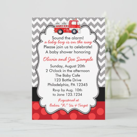 Vuurstofwagen Baby shower Uitnodiging (Staand voorkant)