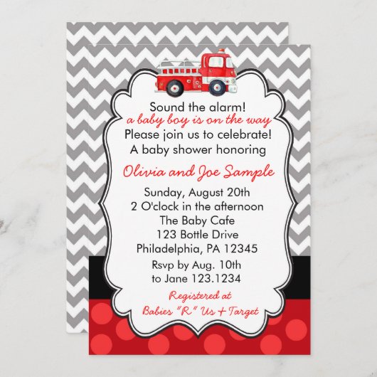 Vuurstofwagen Baby shower Uitnodiging (Voorkant / Achterkant)