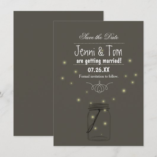 Vuurtjes Mason Jar Save The Date Uitnodigingskaart Kaart (Voorkant / Achterkant)