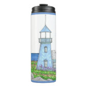 Vuurtoren 10; Thermische Tumbler; Grijs Blauw Thermosbeker (Voorkant)