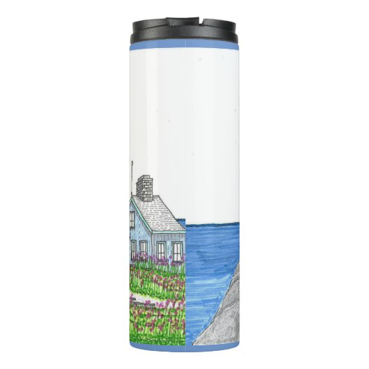 Vuurtoren 10; Thermische Tumbler; Grijs Blauw Thermosbeker (Achterkant)