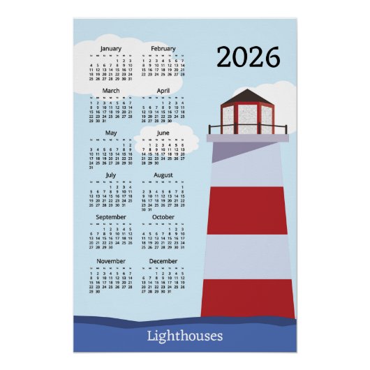 Vuurtoren 2026 kalenderposter perfect poster (Voorkant)