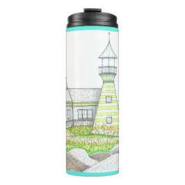 Vuurtoren 6; Thermische Tumbler; Cyaan Thermosbeker