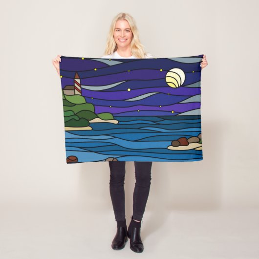 vuurtoren aan de kust onder nachtelijke moonsterre fleece deken (In situ)