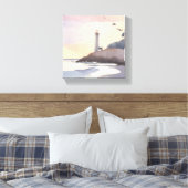 vuurtoren aan de kust | Strand Waterverf schilderi Canvas Afdruk (Insitu (Slaapkamer))