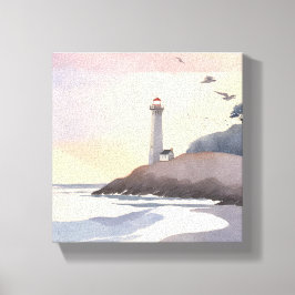 vuurtoren aan de kust | Strand Waterverf schilderi Canvas Afdruk