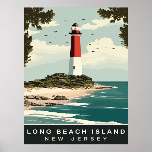 Vuurtoren aan de kust van Long Beach Island, Reize Poster (Voorkant)