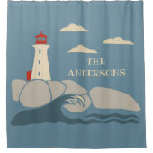 Vuurtoren aan de kust van Rocky Douchegordijn (Voorkant)