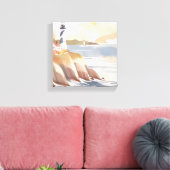 Vuurtoren aan de kust | Waterverf Oceaan Canvas Afdruk (Insitu (Woonkamer))