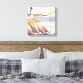 Vuurtoren aan de kust | Waterverf Oceaan Canvas Afdruk (Insitu (Slaapkamer))