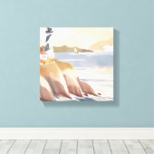 Vuurtoren aan de kust | Waterverf Oceaan Canvas Afdruk (Insitu (Houten vloer))