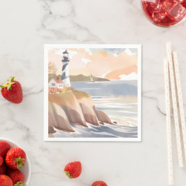 Vuurtoren aan de kust | Waterverf Oceaan Servet