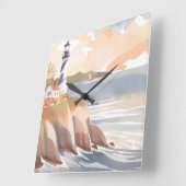 Vuurtoren aan de kust | Waterverf Oceaan Vierkante Klok (Hoek)