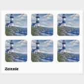 Vuurtoren aan de zee  vierkante sticker (Vel)
