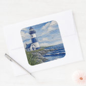 Vuurtoren aan de zee  vierkante sticker (Envelop)