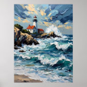 Vuurtoren aan een stormachtige kust poster (Voorkant)
