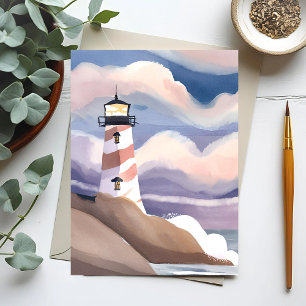 Vuurtoren aan zee   Aquarel Oceaanschilderij Briefkaart