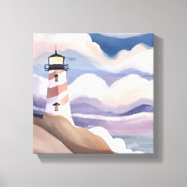 Vuurtoren aan zee | Aquarel Oceaanschilderij Canvas Afdruk