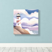 vuurtoren aan zee | Waterverf Ocean Painting Canvas Afdruk (Insitu (Houten vloer))