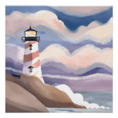 vuurtoren aan zee | Waterverf Ocean Painting Perfect Poster (Voorkant)