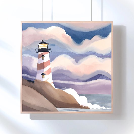 vuurtoren aan zee | Waterverf Ocean Painting Perfect Poster