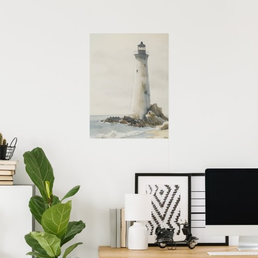 Vuurtoren Afdrukken,  kunst, schilderen van waterv Poster (Thuiskantoor)