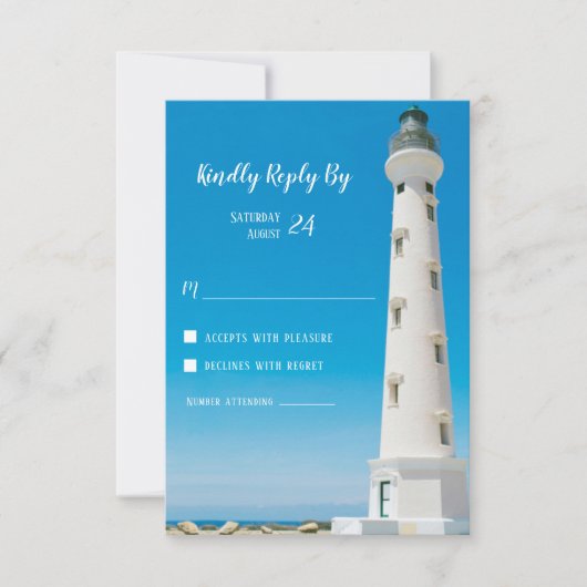 Vuurtoren Aruba Bestemming Bruiloft RSVP Reactie Kaart (Voorkant)