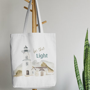 Vuurtoren "Be the Light" Waterverf Motivatie Tote Bag