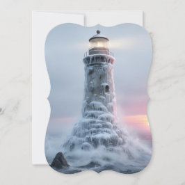 Vuurtoren bedekt met ijs feestdagenkaart