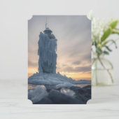Vuurtoren bedekt met ijs feestdagenkaart (Staand voorkant)