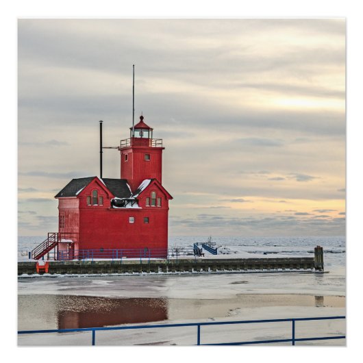 Vuurtoren bekend als Big Red in Michigan Foto Afdruk (Voorkant)