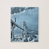 vuurtoren, bevroren in de winter legpuzzel (Verticaal)