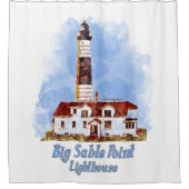 Vuurtoren Big Sable Point Aquarel - Michigan Douchegordijn (Voorkant)