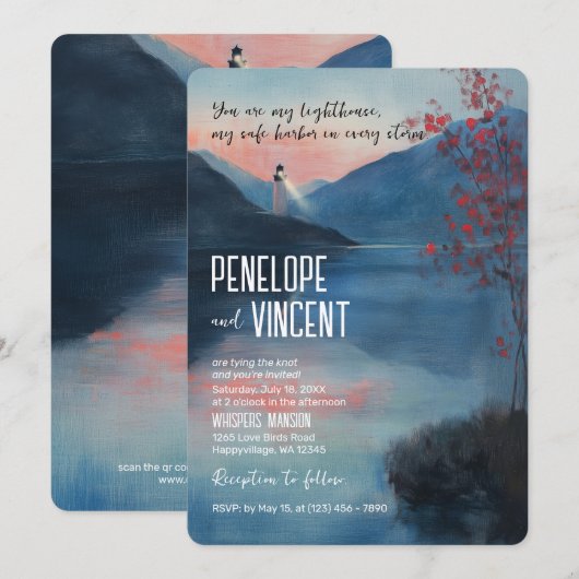 Vuurtoren bij de bruiloft van het meer kaart (Voorkant / Achterkant)