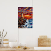 Vuurtoren bij dramatische zonsondergang poster (Keuken)