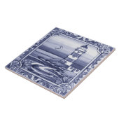 Vuurtoren bij het Zee Ocean Blue en White Tegeltje (Zijkant)