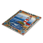 Vuurtoren bij het Zee Ocean Colourful Beach House Tegeltje (Zijkant)