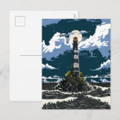 Vuurtoren bij nacht feestdagenkaart (Voorkant / Achterkant)